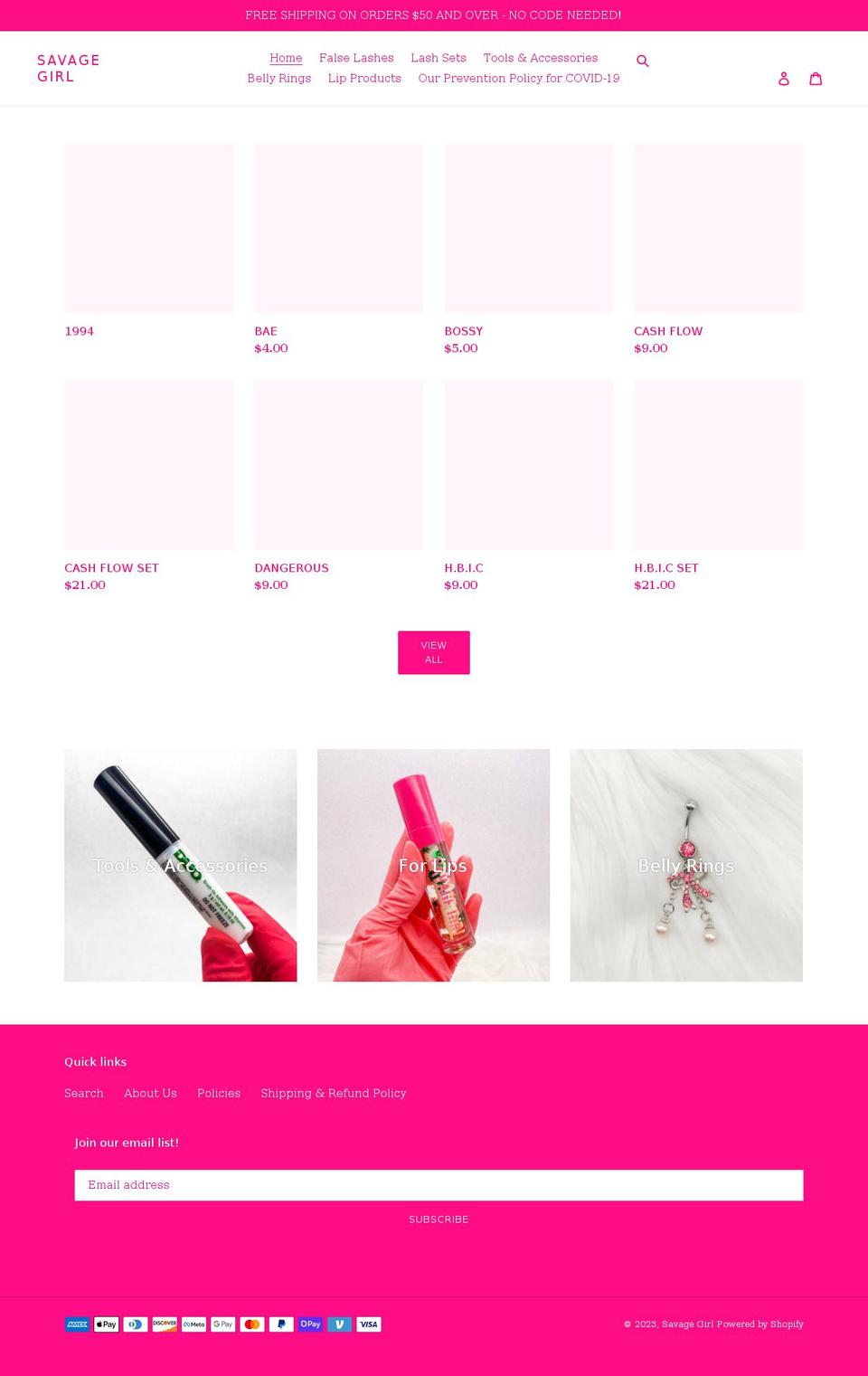 savagegirllashes.com shopify website screenshot