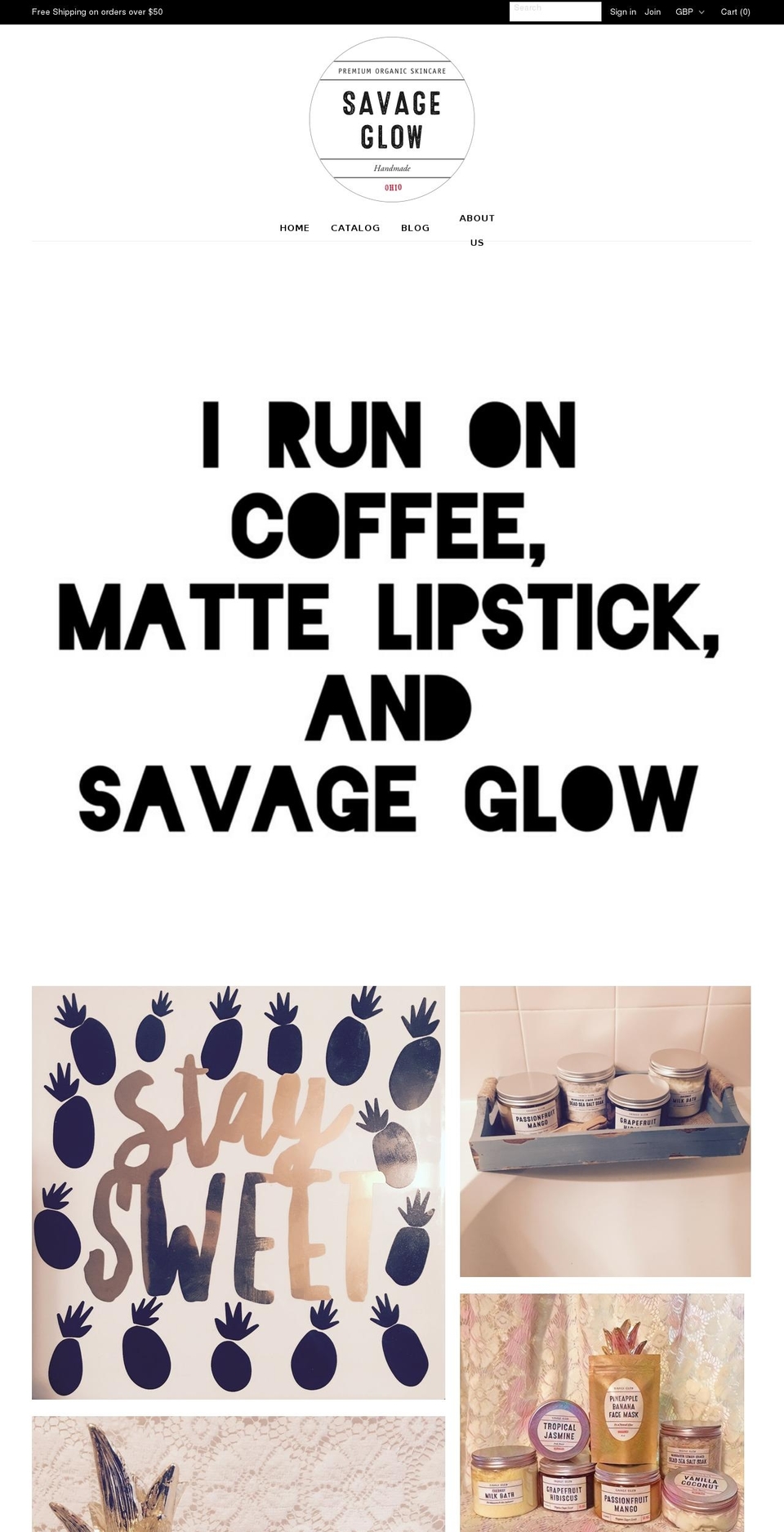 savageglow.com shopify website screenshot