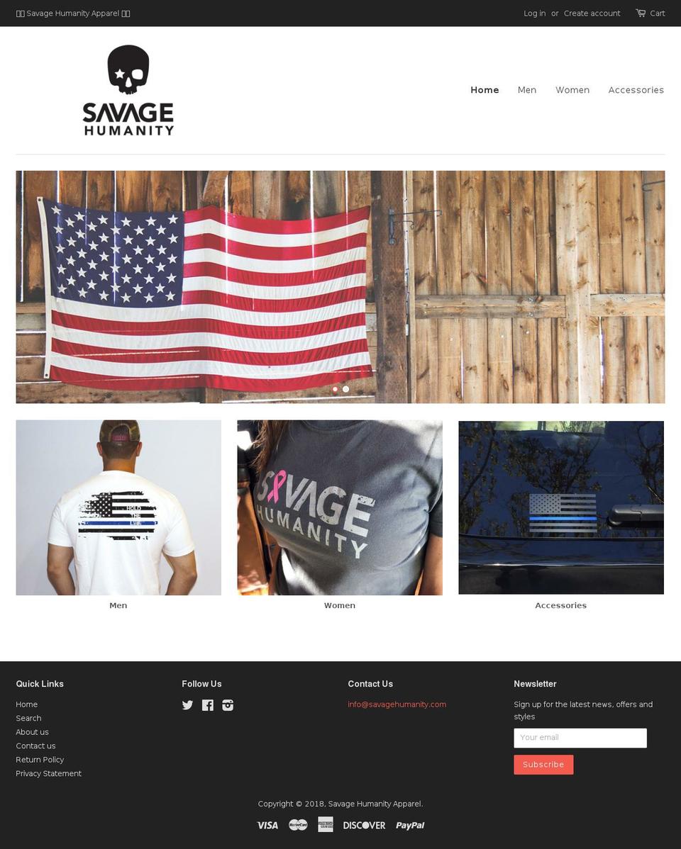 savagehumanity.com shopify website screenshot