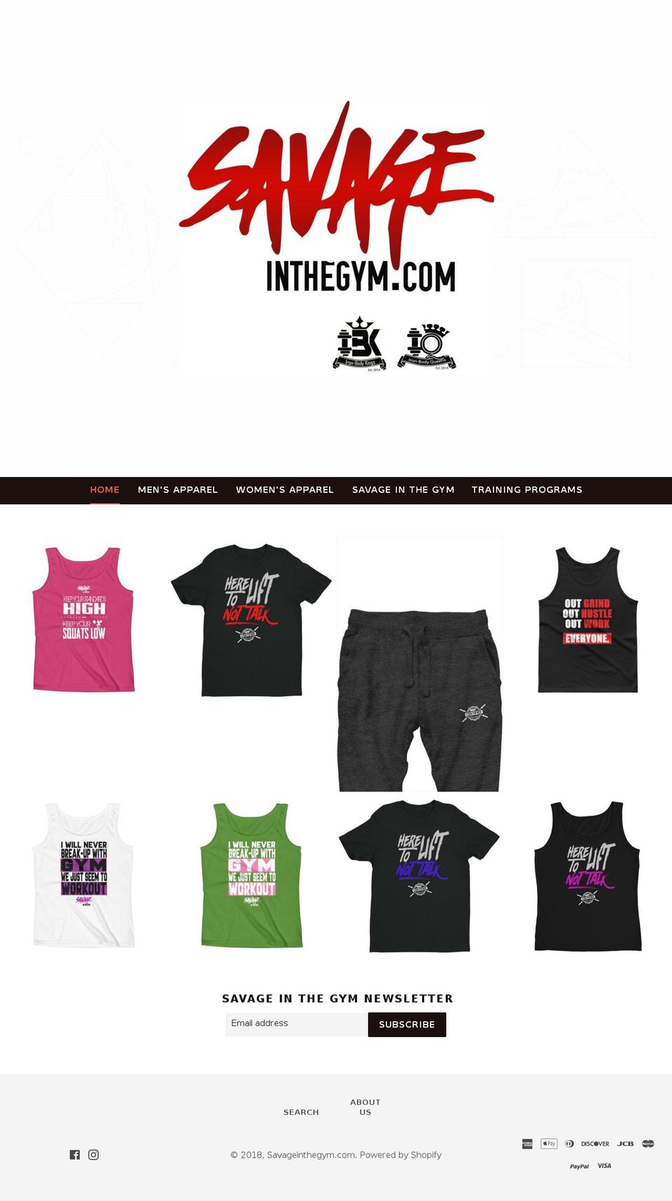 savageinthegym.com — Shopify storefront screenshot