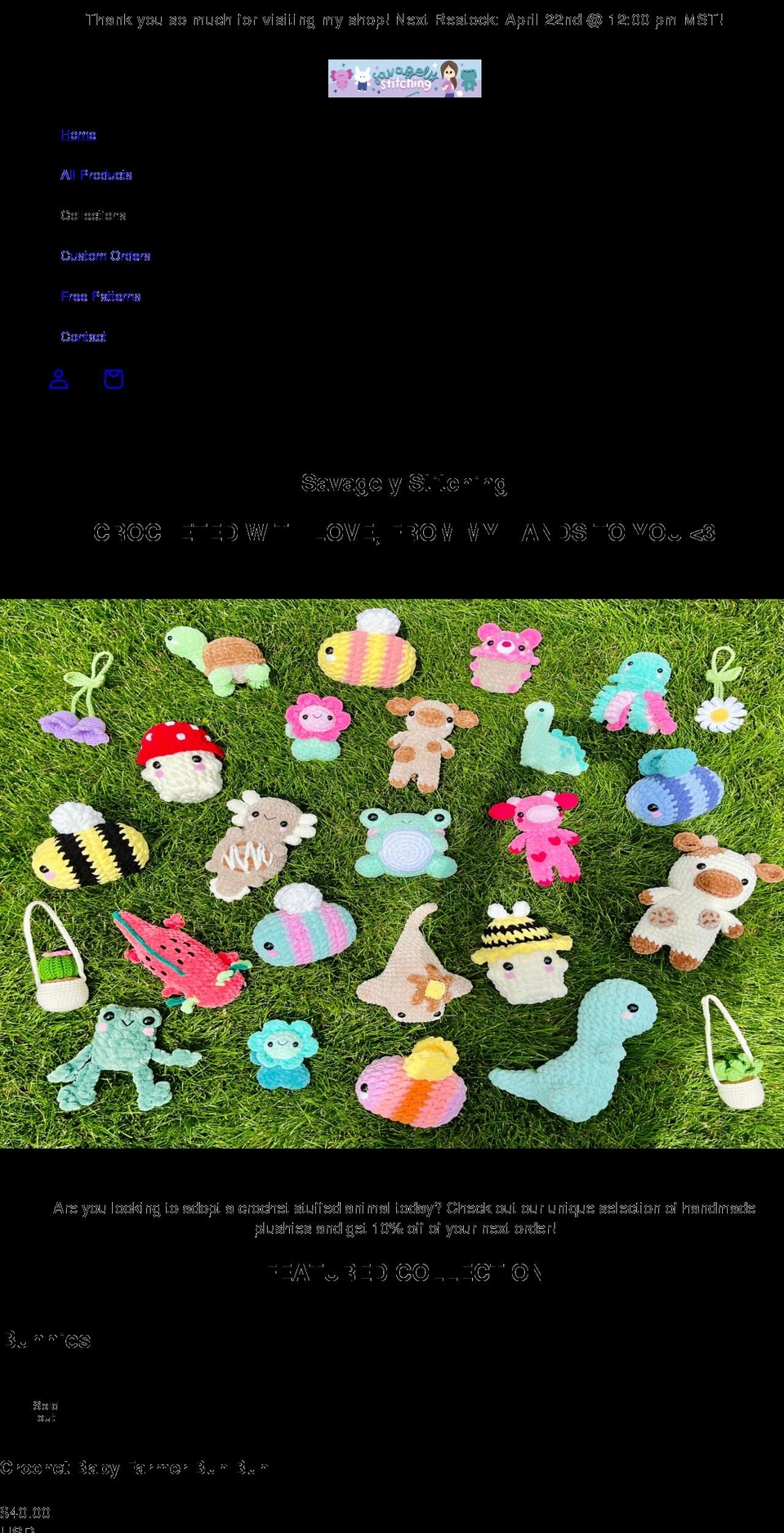 savagelystitching.com shopify website screenshot