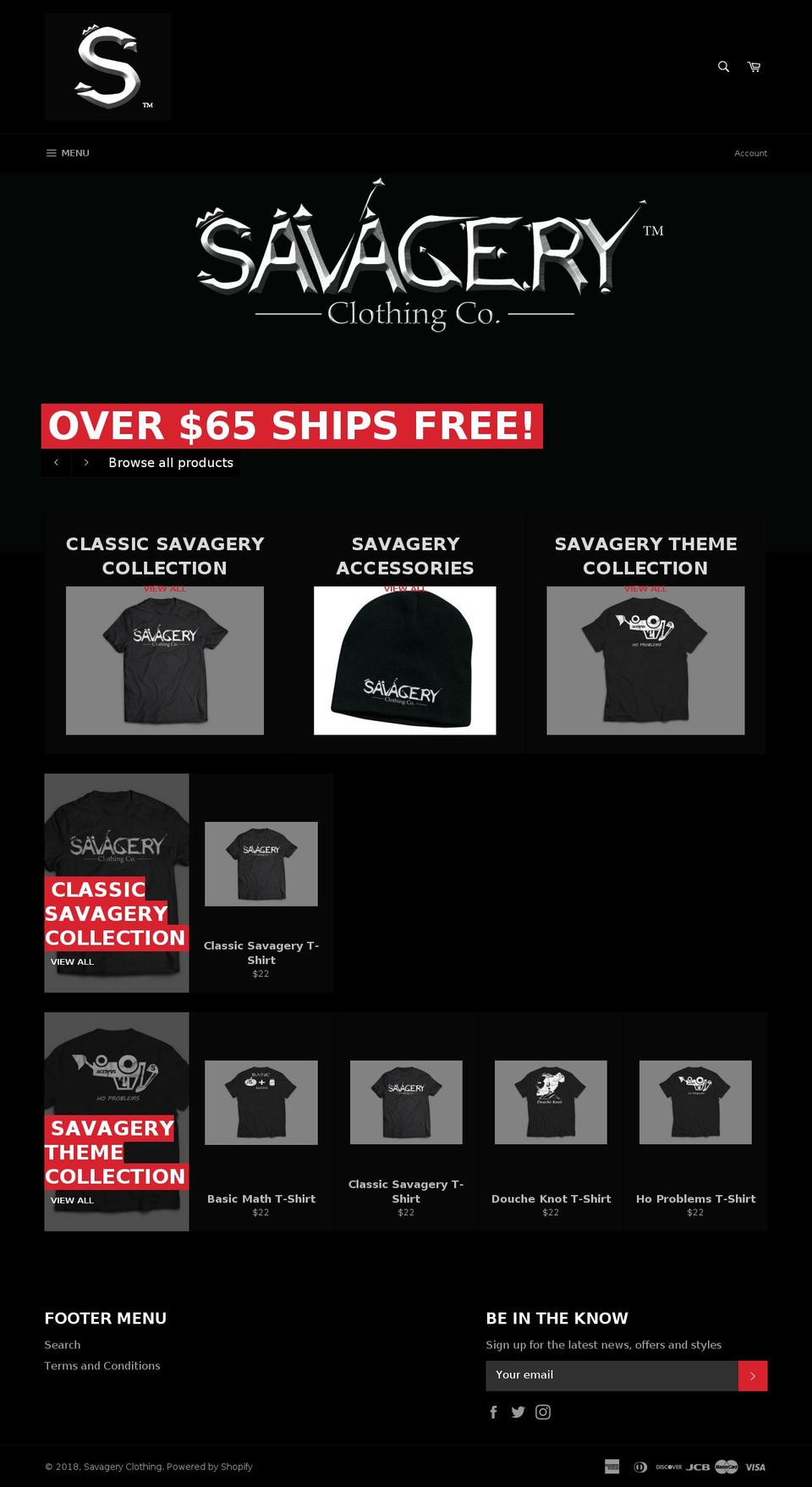 savageryclothing.com — Shopify storefront screenshot