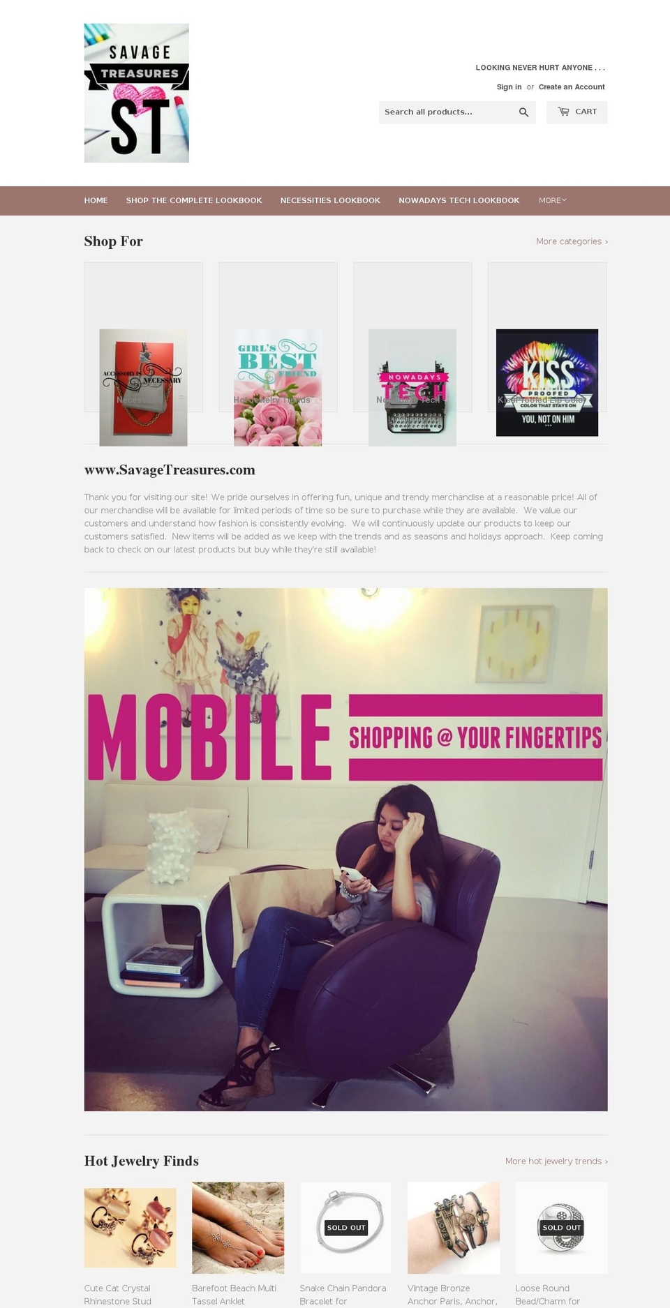 savagetreasures.com — Shopify storefront screenshot