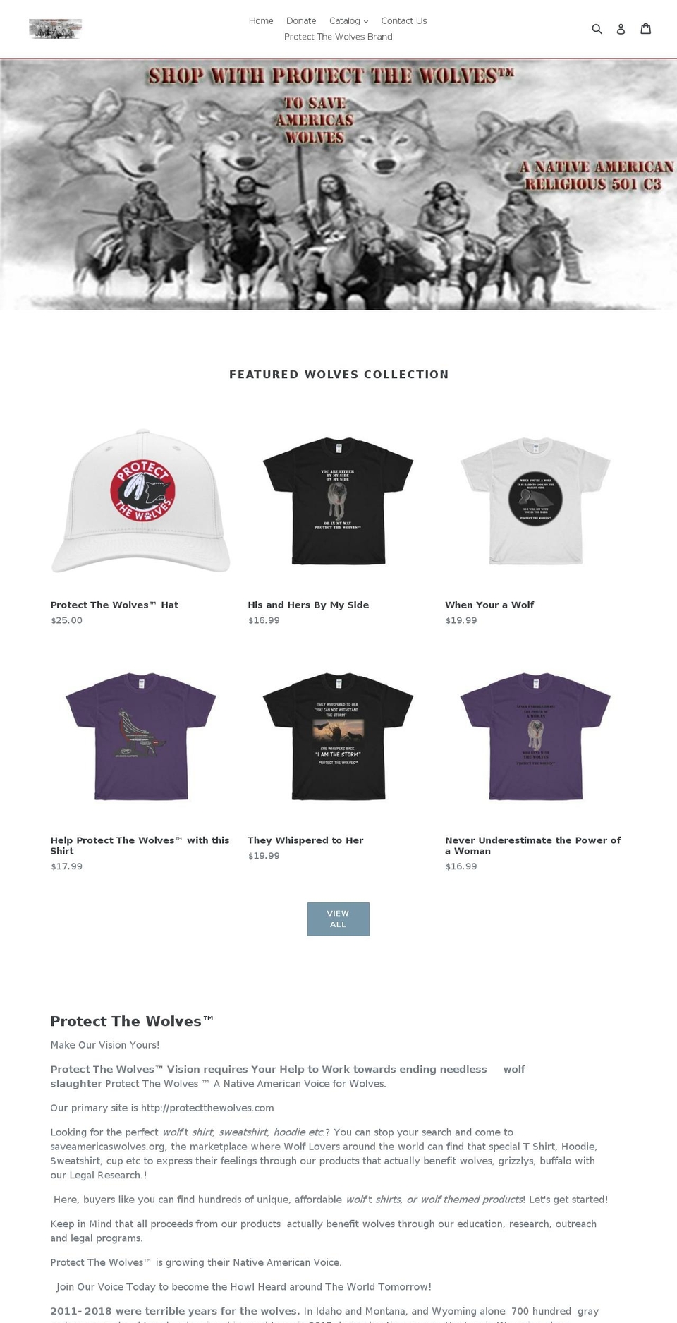 saveamericaswolves.org shopify website screenshot