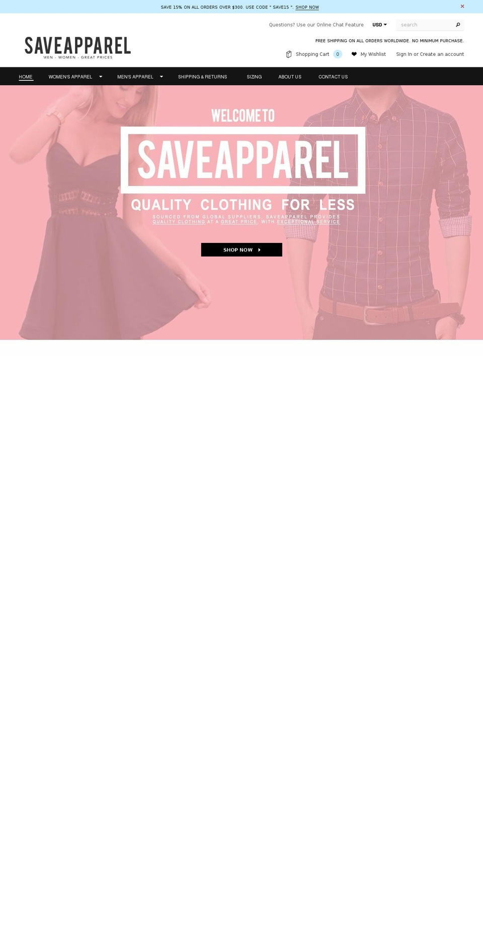saveapparel.com — Shopify storefront screenshot