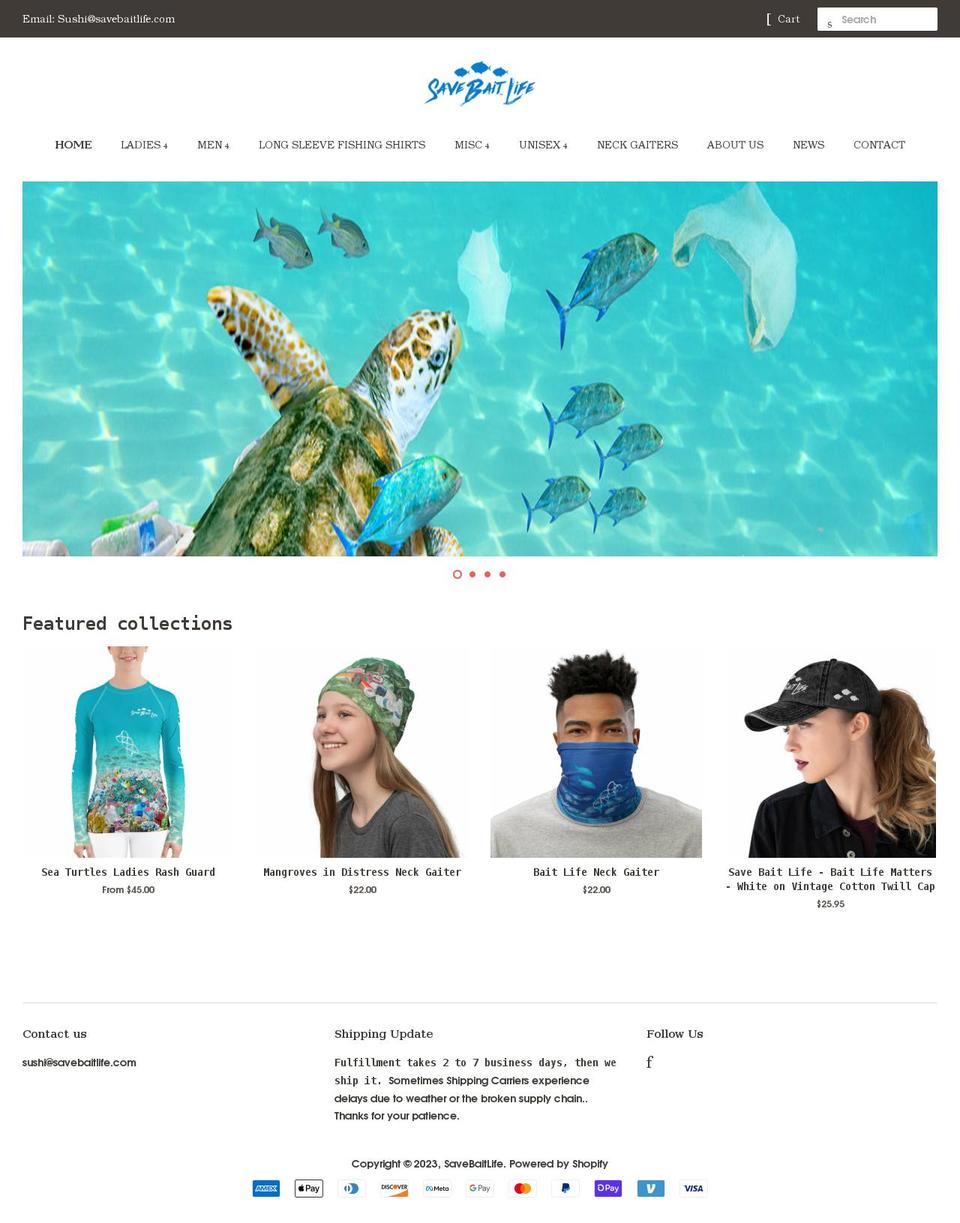 savebaitlife.com shopify website screenshot