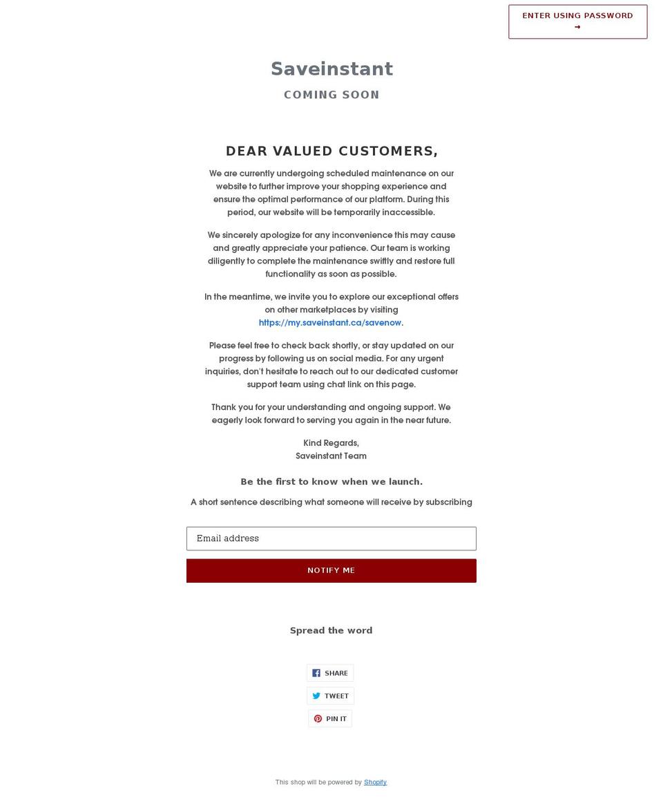 saveinstant.ca shopify website screenshot
