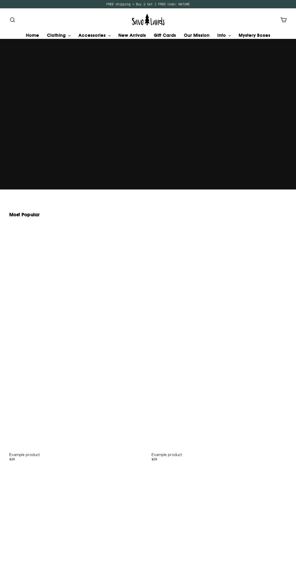 savelands.org shopify website screenshot