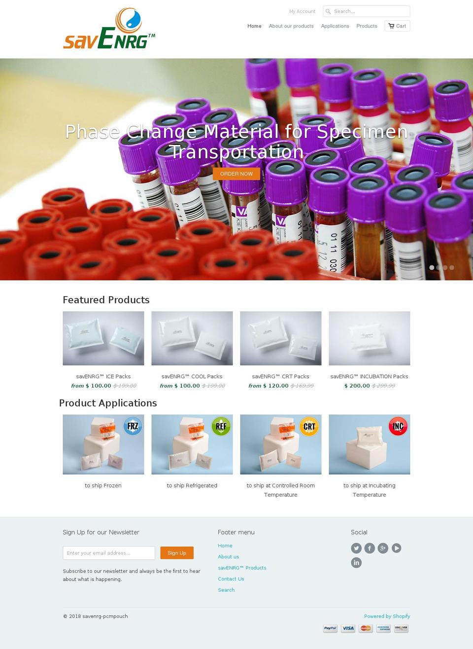 savenrg-pcm-pouch.com shopify website screenshot