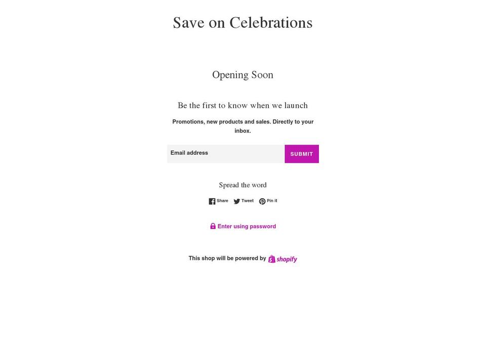 saveoncelebrations.com — Shopify storefront screenshot