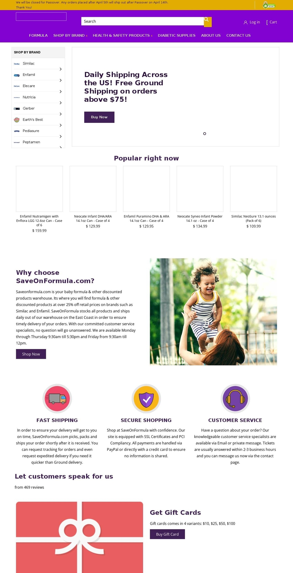 saveonformula.com shopify website screenshot