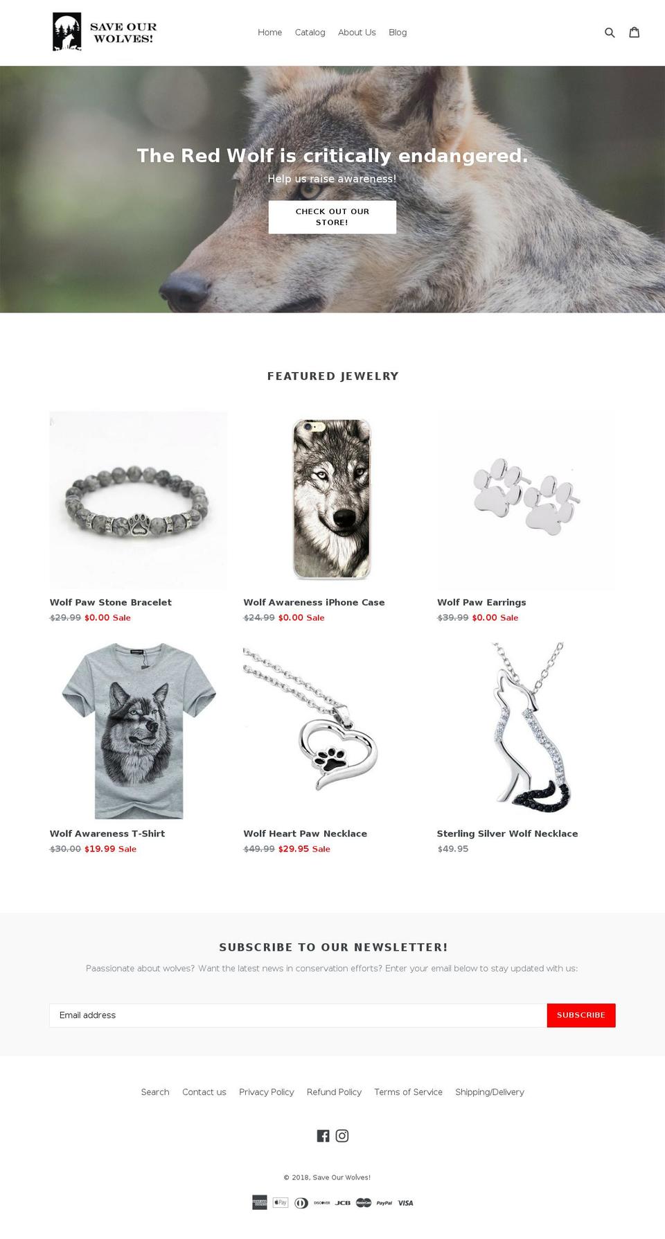 saveourwolvestoday.com shopify website screenshot