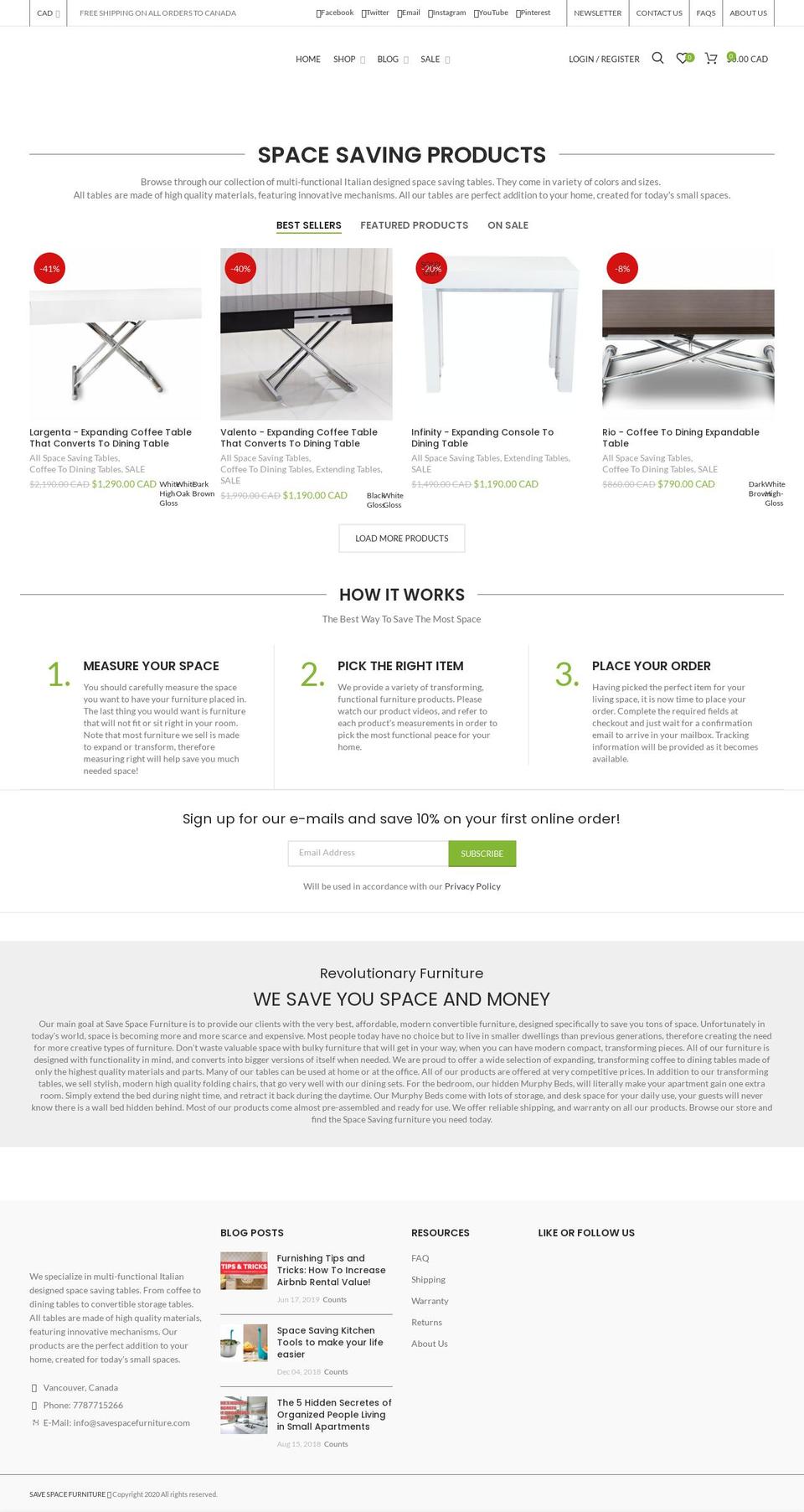 Woodmart Shopify theme site example savespacefurniture.com