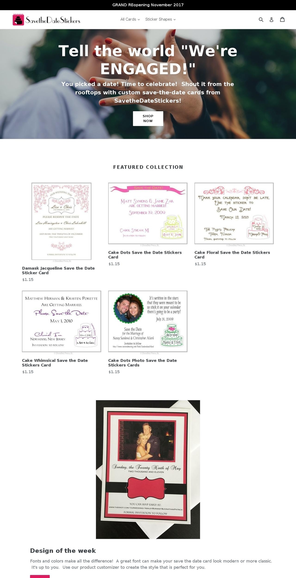 savethedatestickers.com — Shopify storefront screenshot
