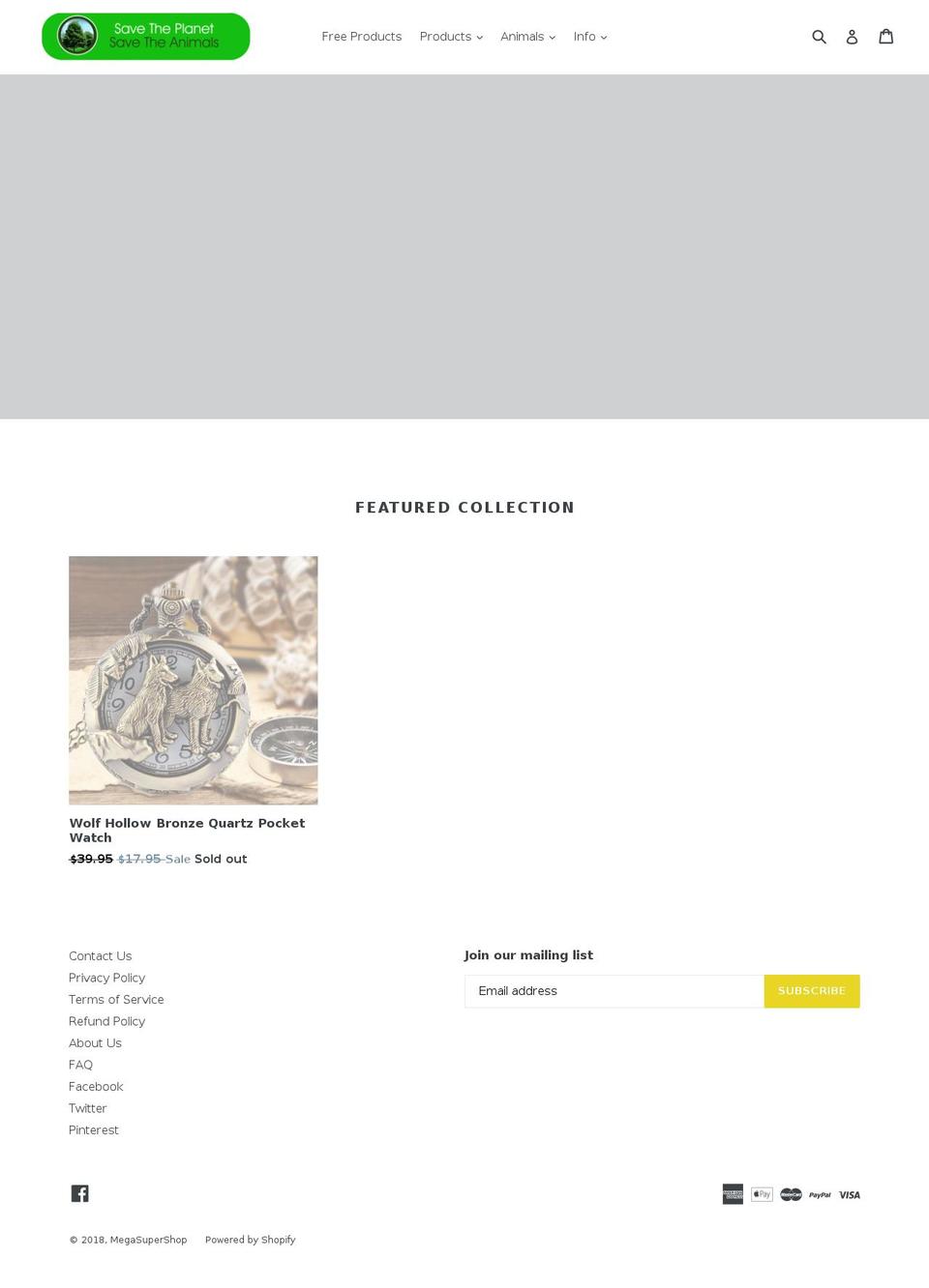 savetheplanetsavetheanimals.com — Shopify storefront screenshot