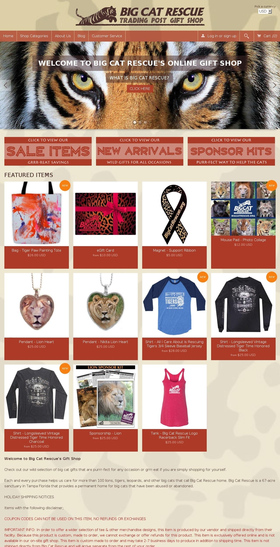 savethetigers.biz shopify website screenshot