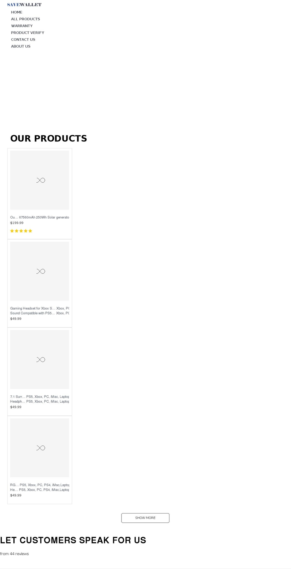 savewallet.net shopify website screenshot