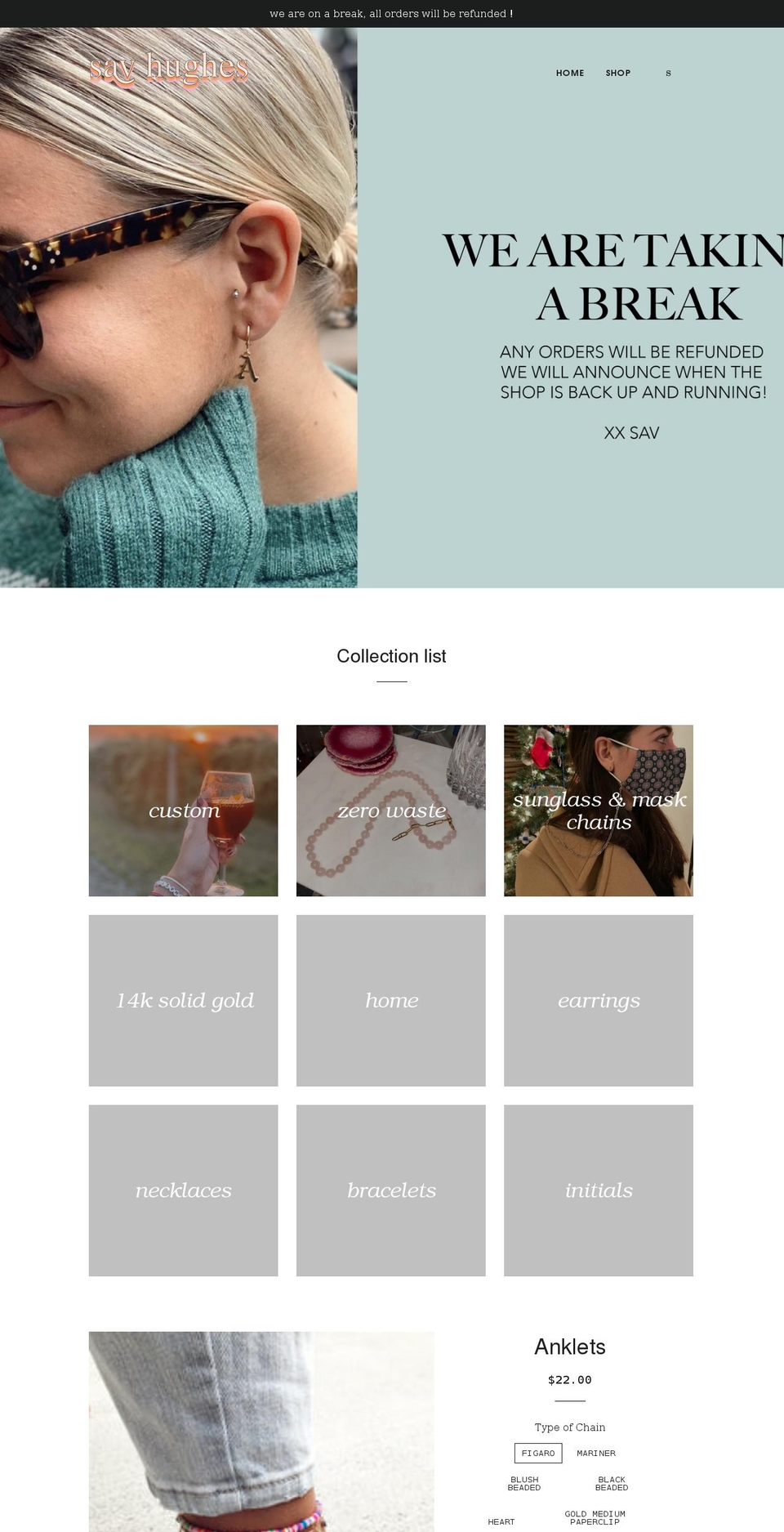 savhughes.com shopify website screenshot