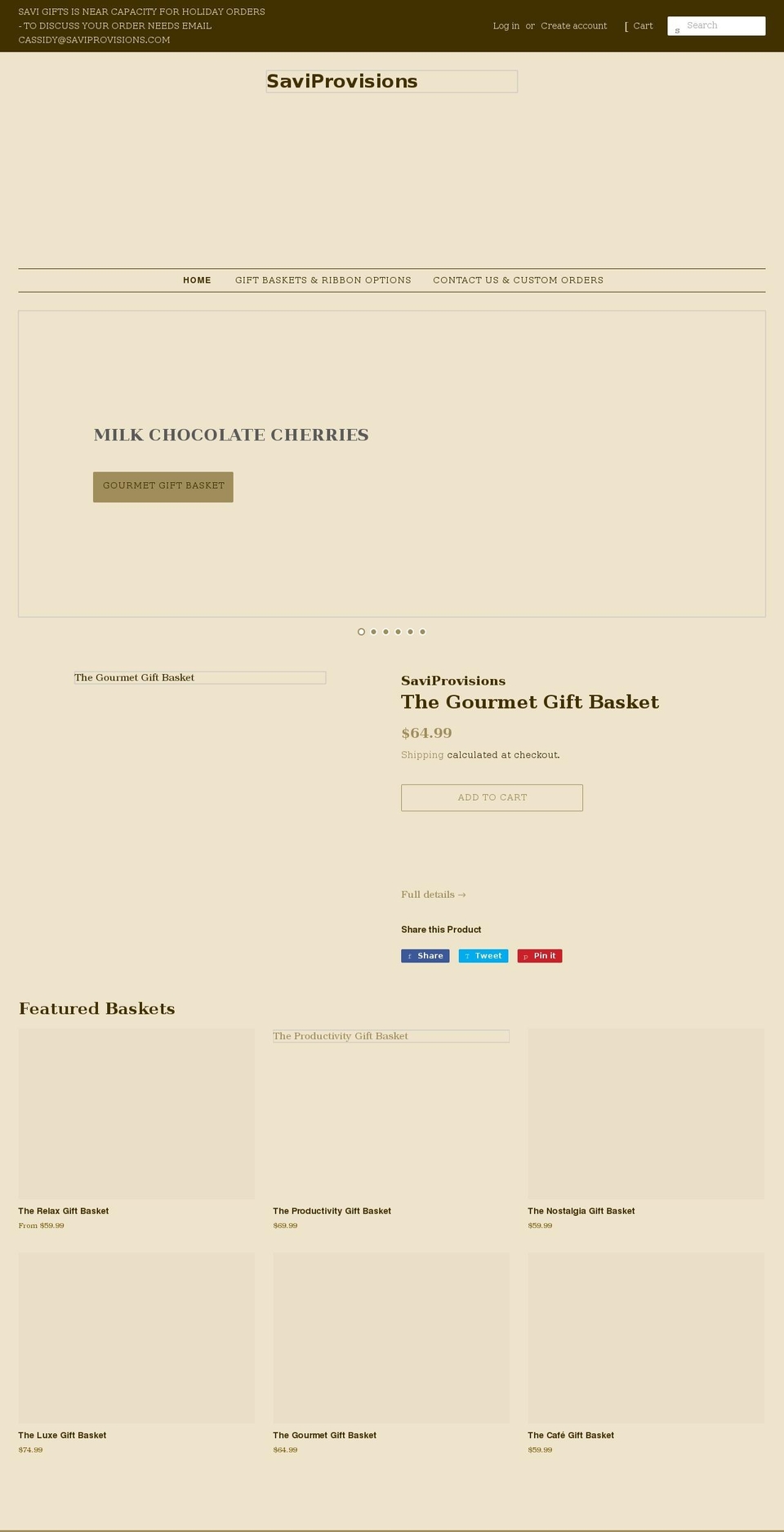 savibaskets.com shopify website screenshot