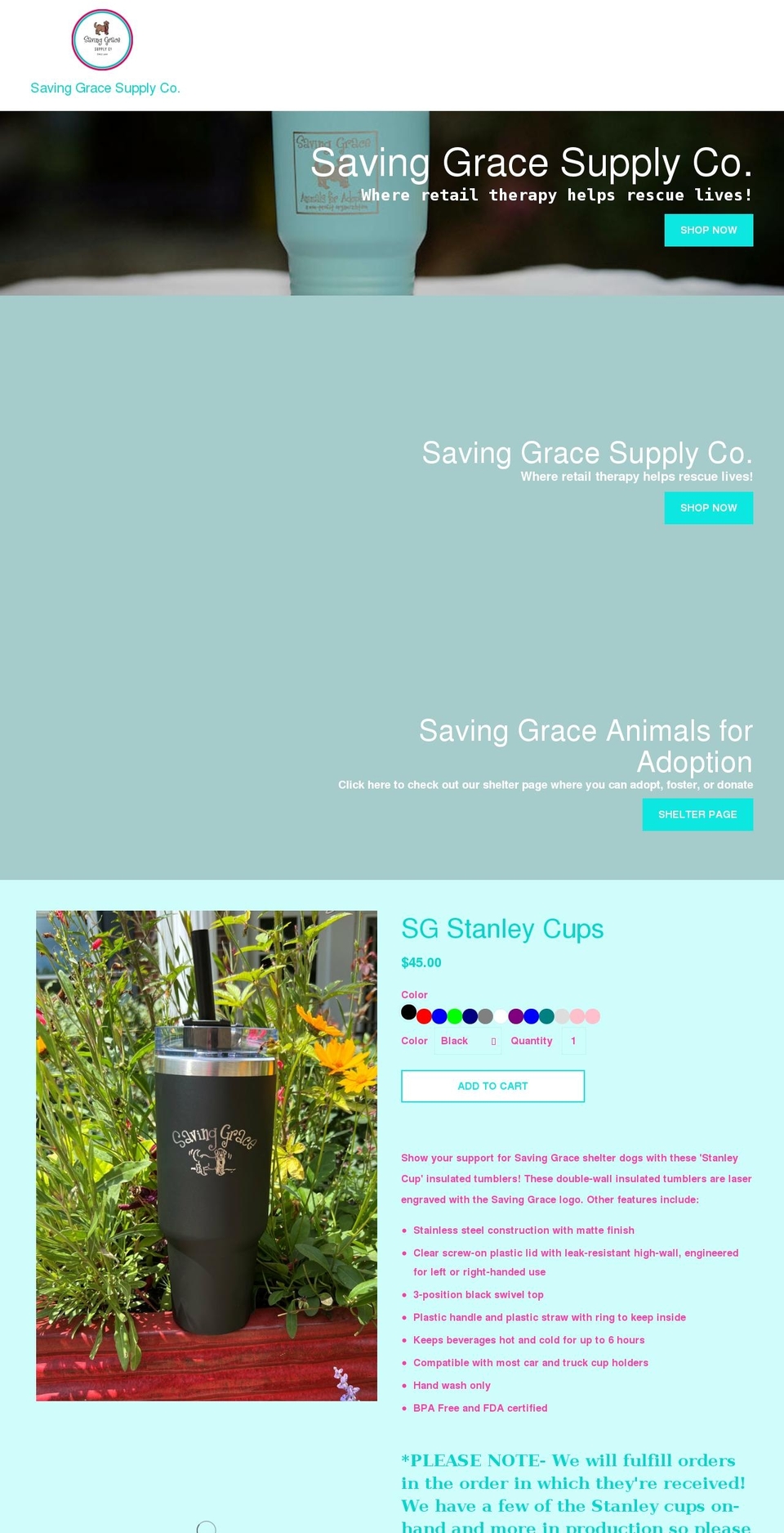 savinggracesupplyco.com shopify website screenshot