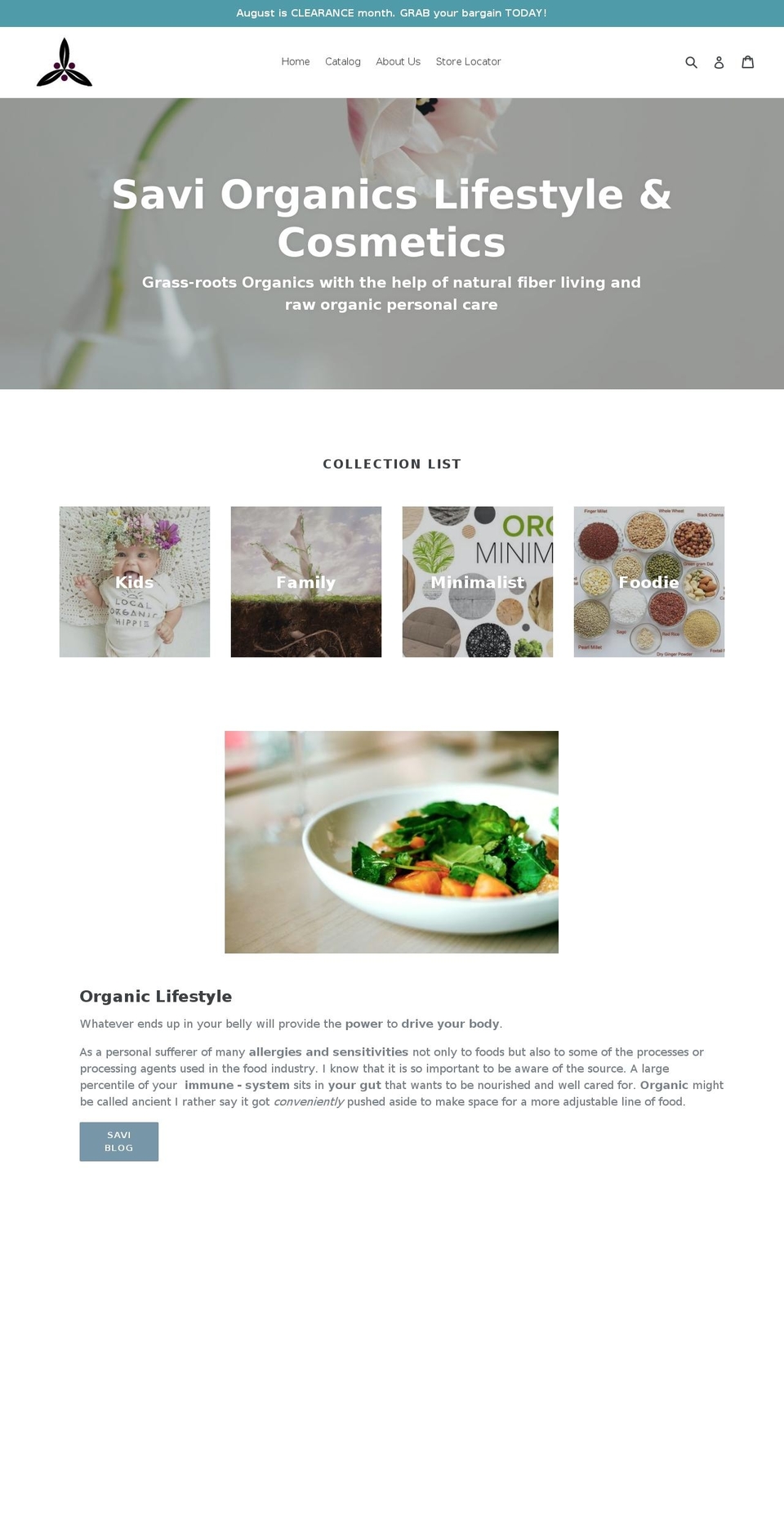 saviorganics.com shopify website screenshot