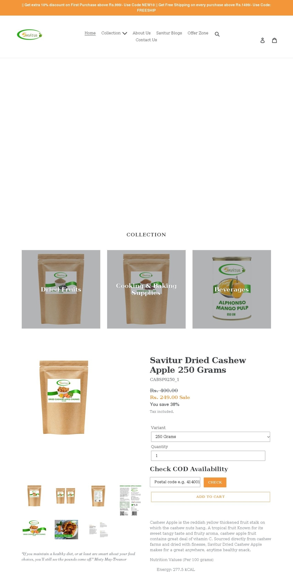 saviturind.com shopify website screenshot