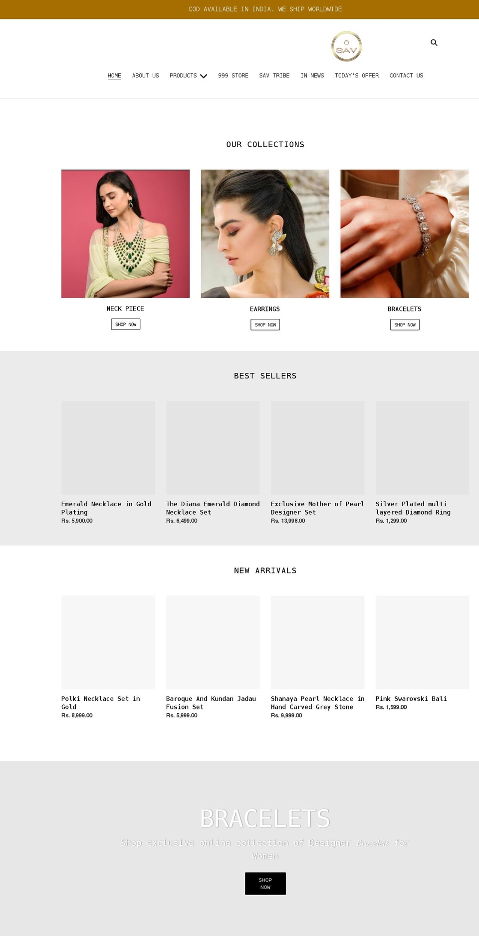 savjewels.in shopify website screenshot