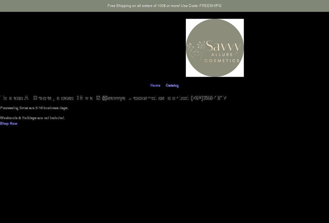 savvyallurecosmetics.com shopify website screenshot
