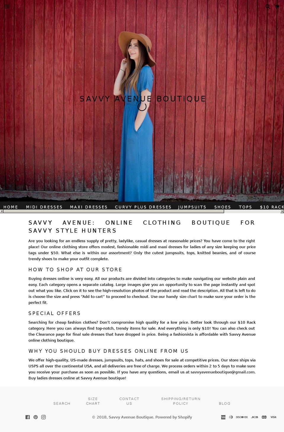 savvyavenueboutique.com shopify website screenshot