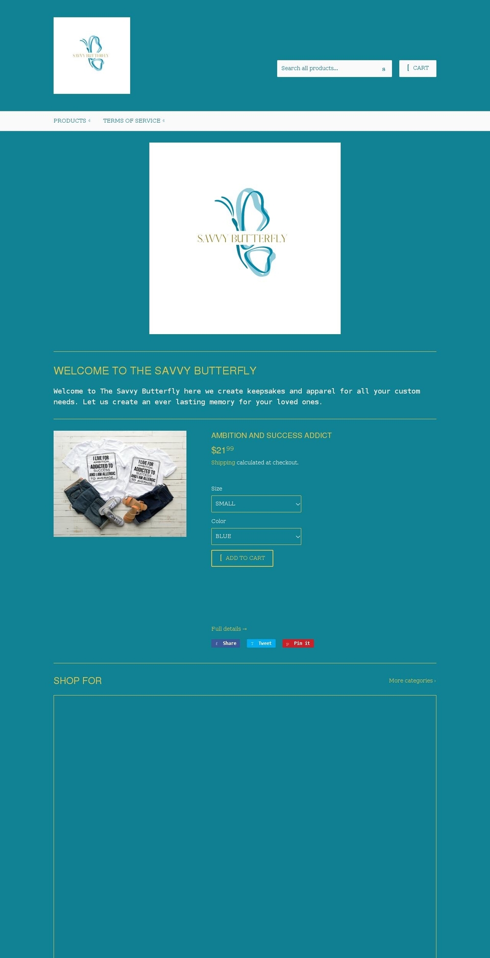 savvybutterfly.com shopify website screenshot