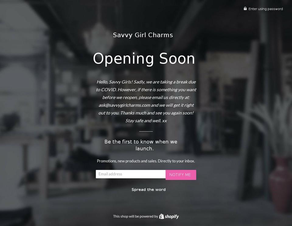 savvygirlcharms.com shopify website screenshot