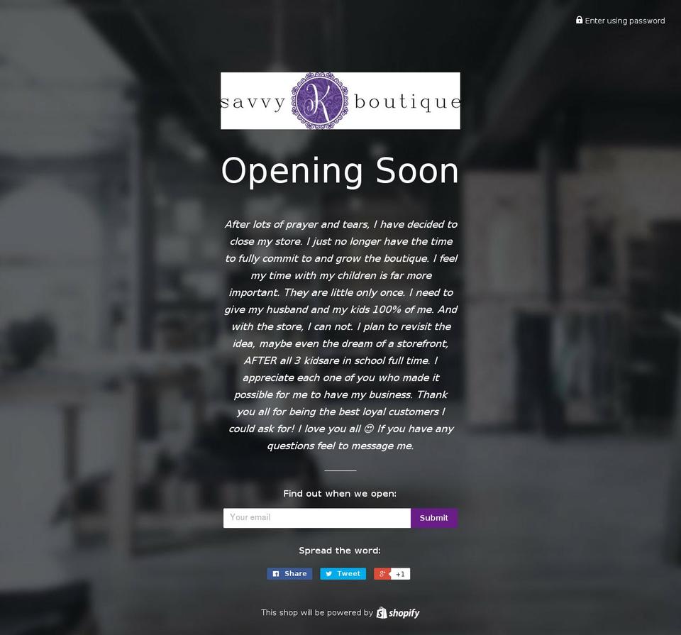savvykboutique.com shopify website screenshot