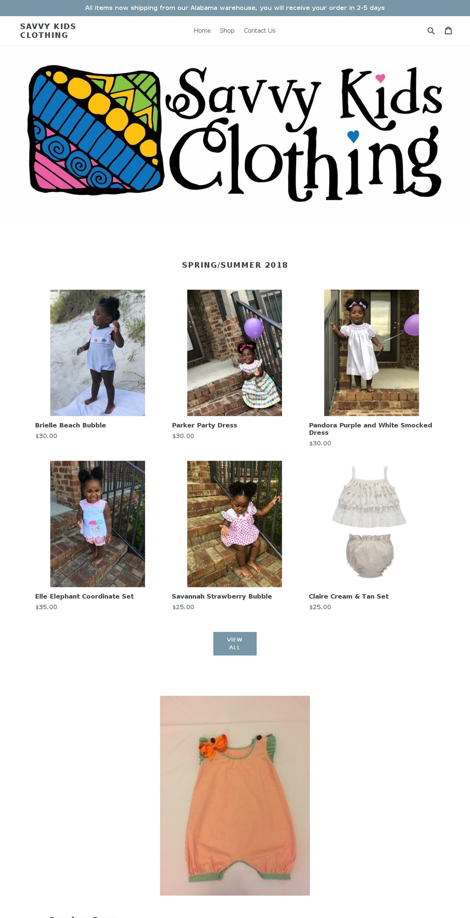 savvykidsclothing.com — Shopify storefront screenshot