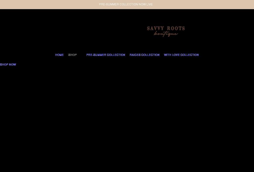 savvyrootsboutique.com shopify website screenshot
