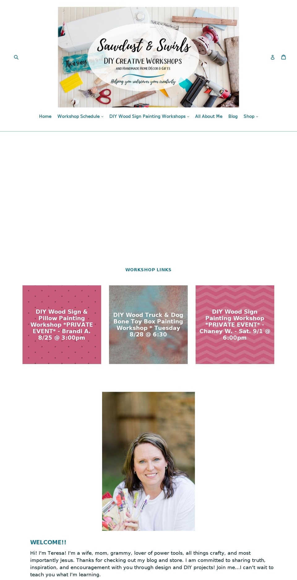 sawdustandswirls.com shopify website screenshot