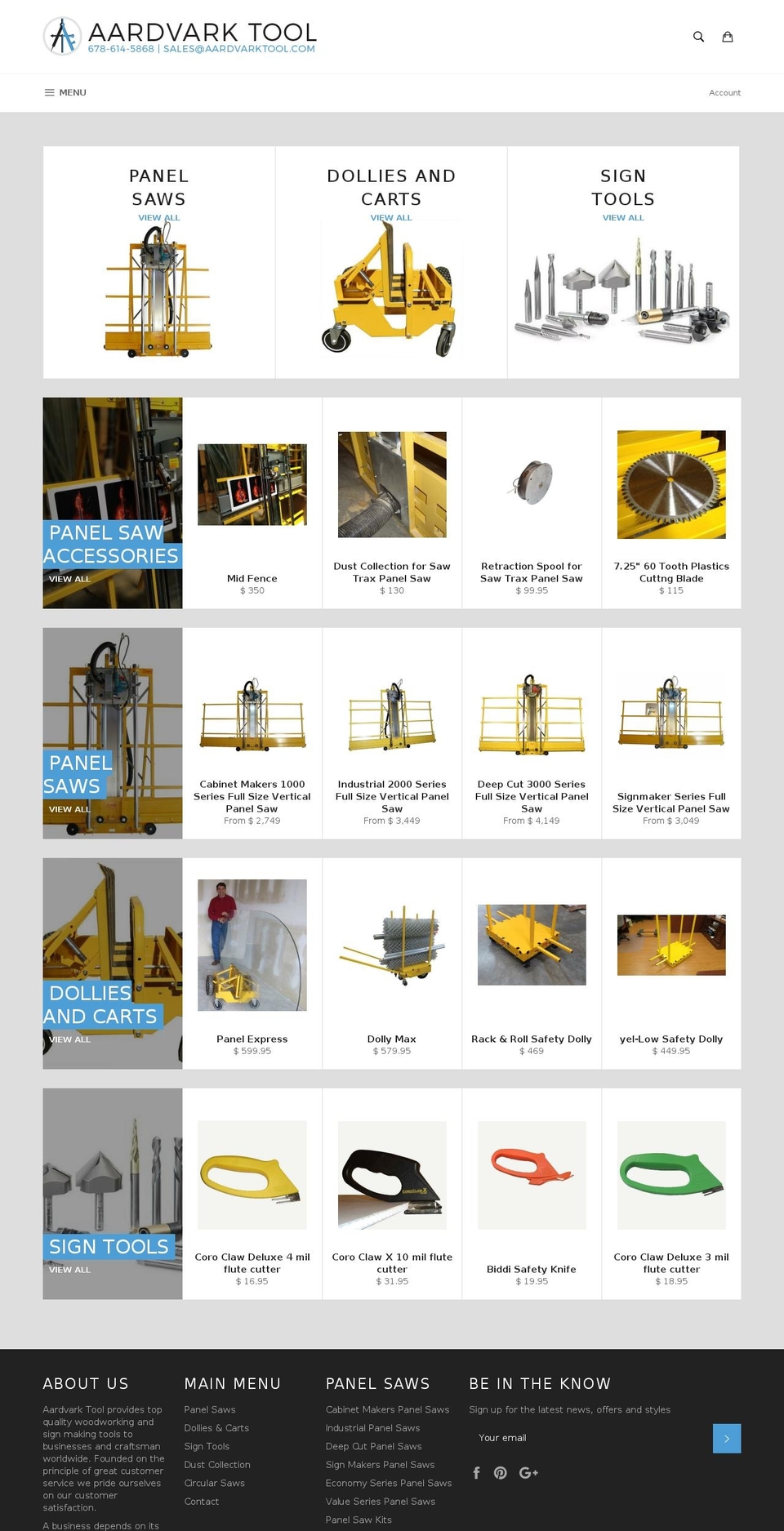 sawtrax-panel-saw.com shopify website screenshot