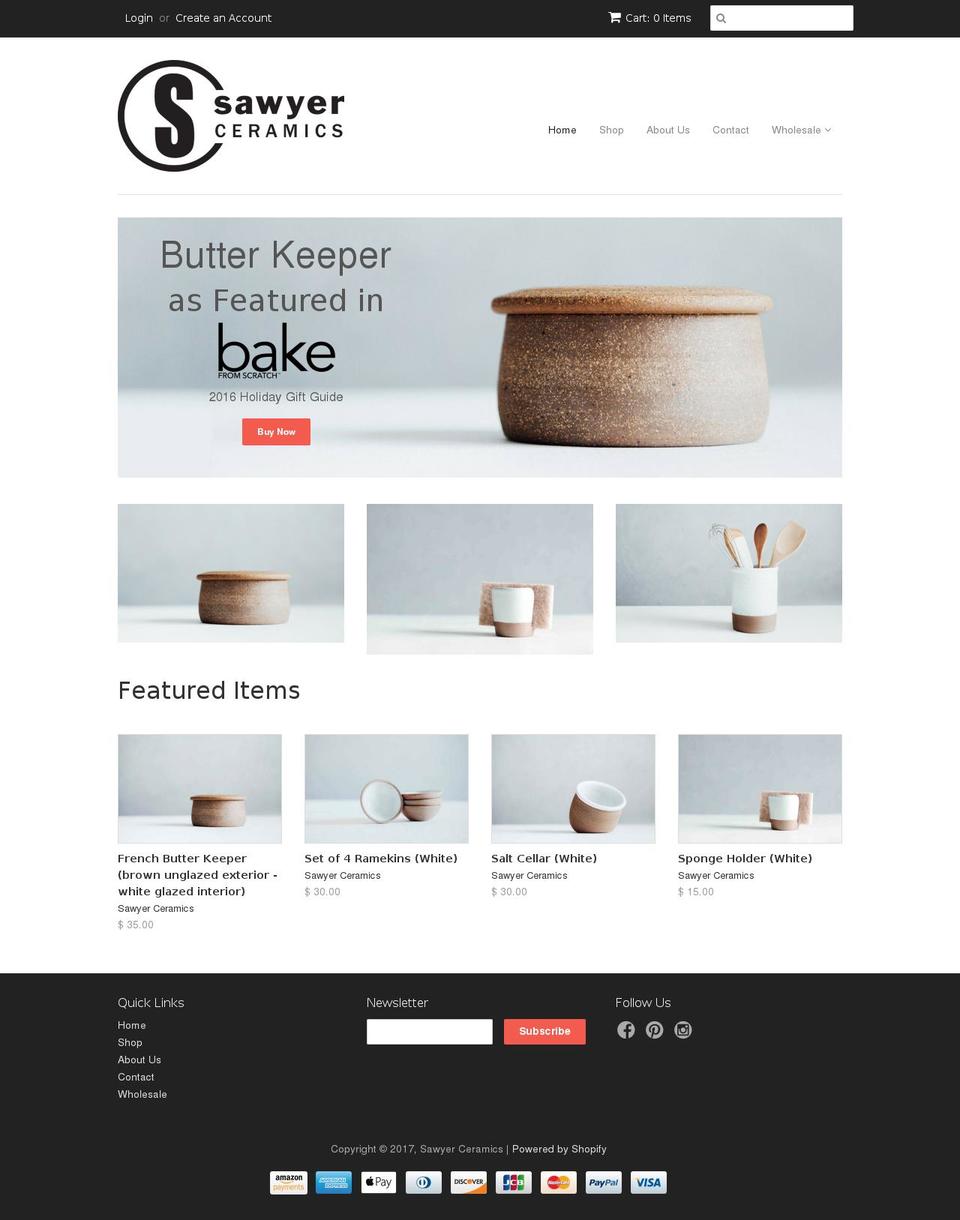 sawyerceramics.com shopify website screenshot