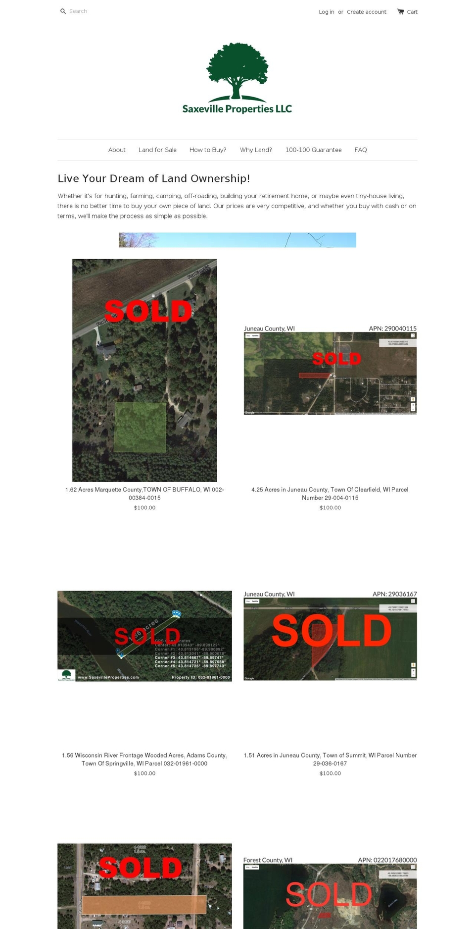 saxevilleland.com shopify website screenshot