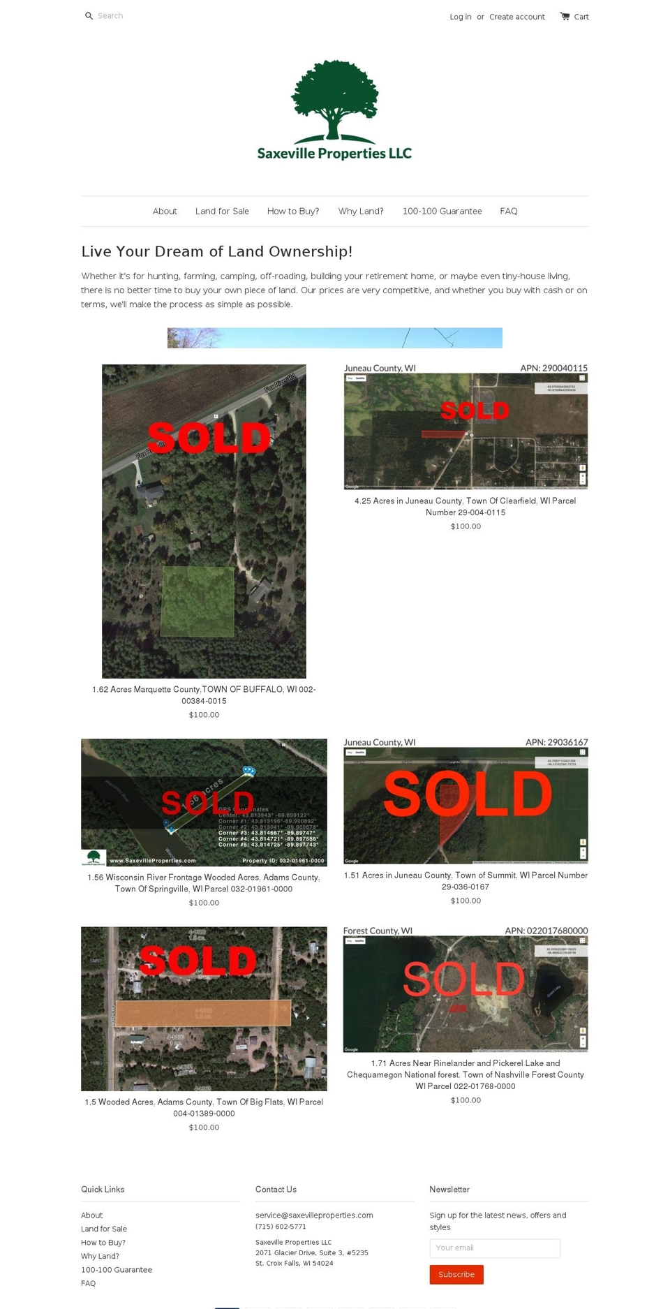 saxevilleproperties.com shopify website screenshot