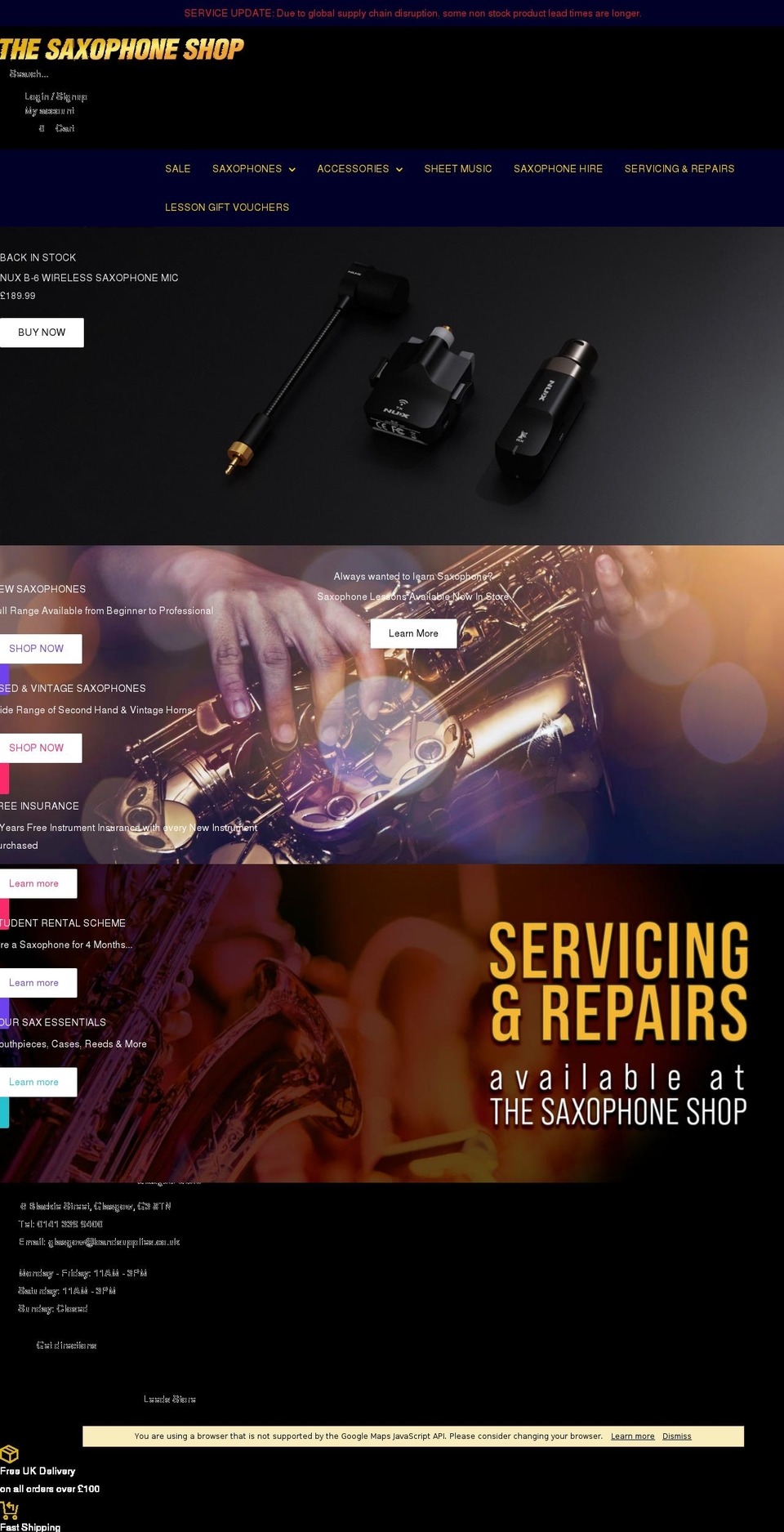 digital Shopify theme site example saxophoneshop.co.uk