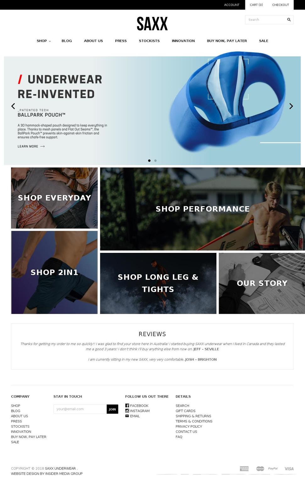 saxxunderwearaustralia.com.au shopify website screenshot
