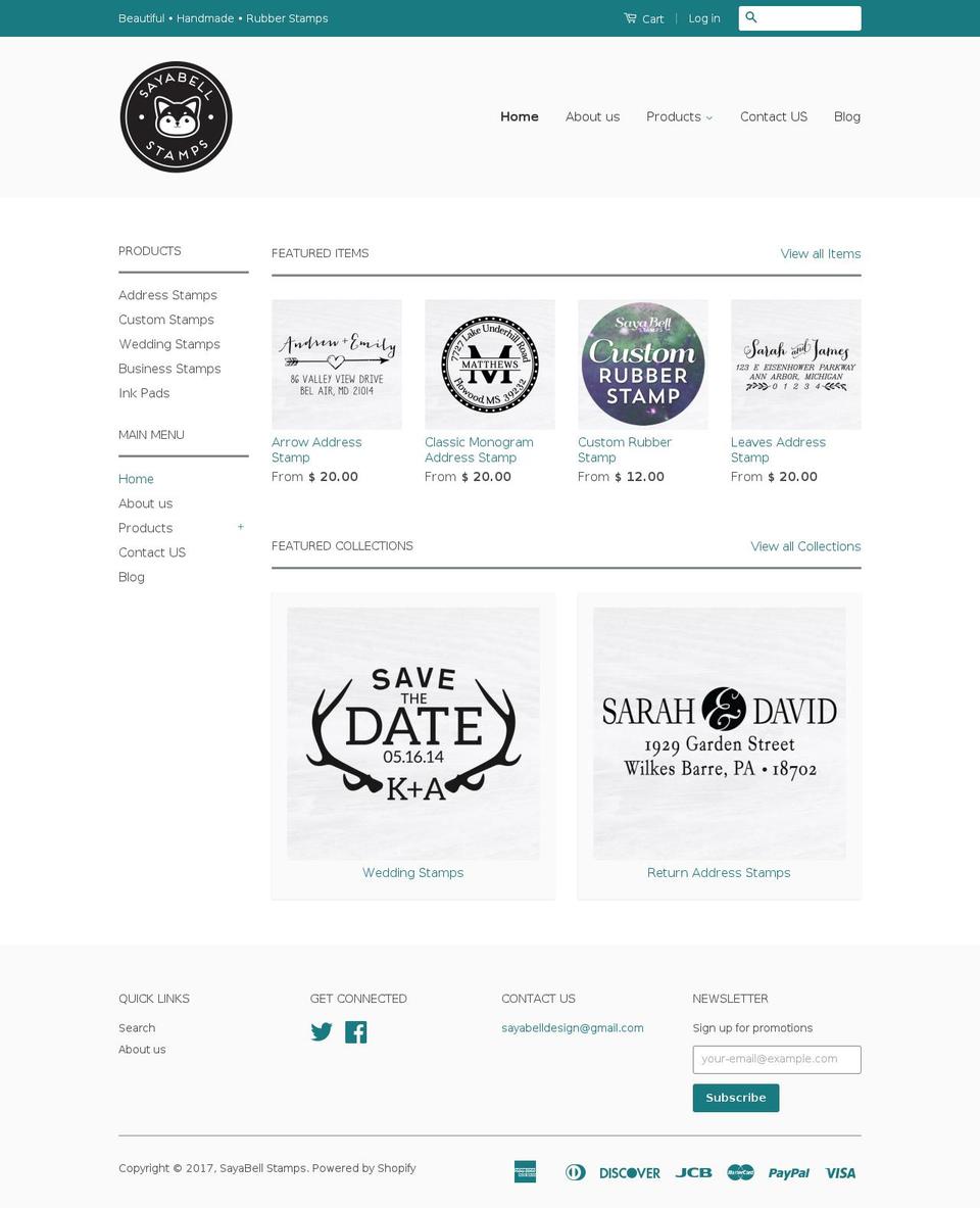 sayabellstamps.com shopify website screenshot