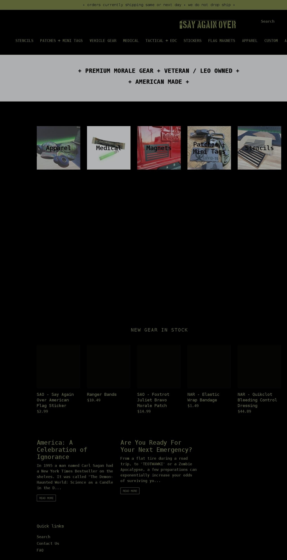 sayagainover.com shopify website screenshot