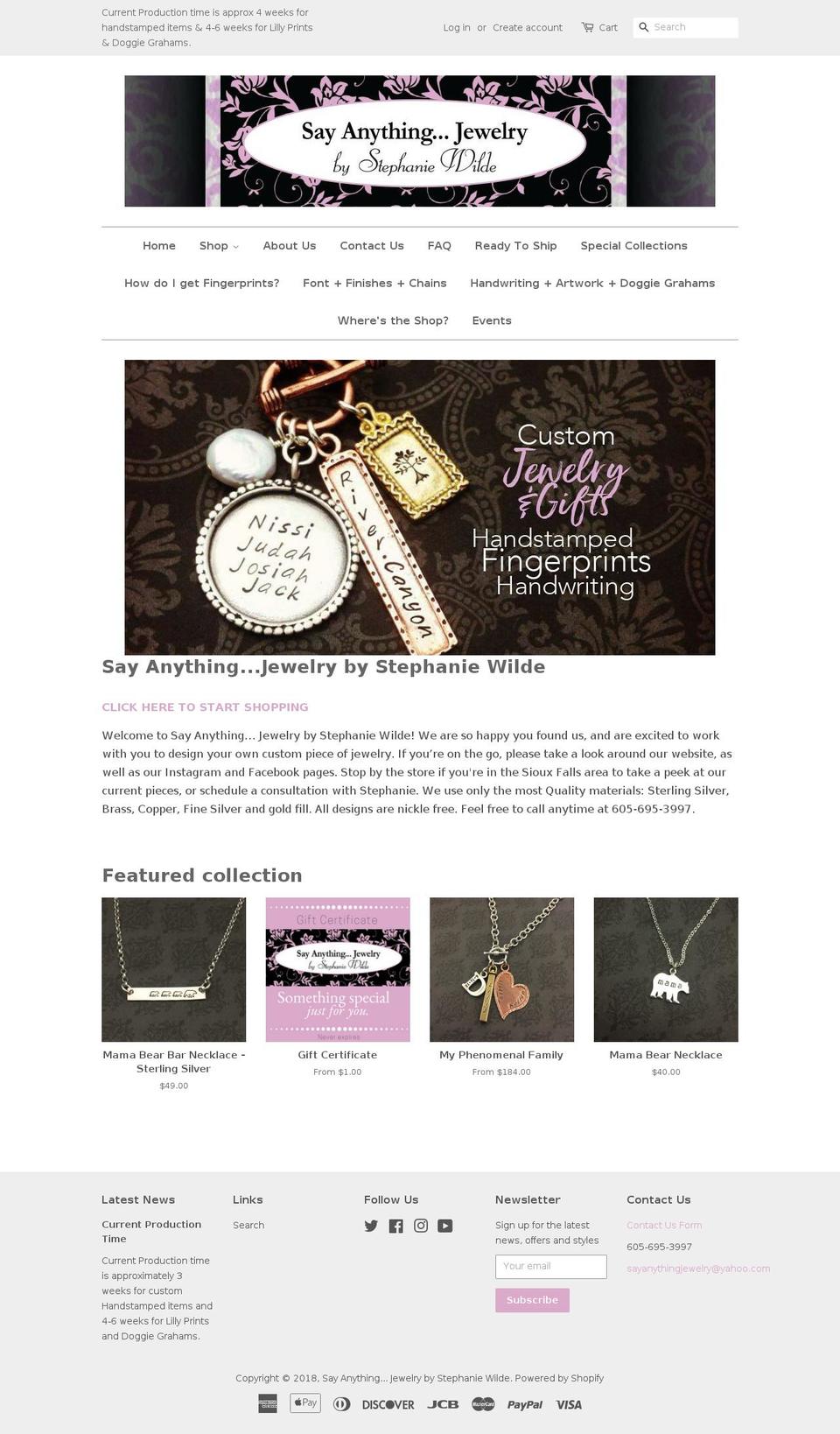 sayanythingjewelry.com shopify website screenshot