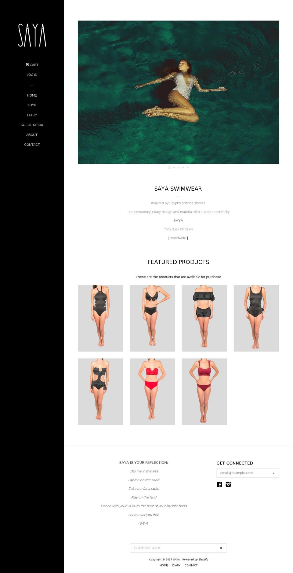 sayaswimwear.com shopify website screenshot