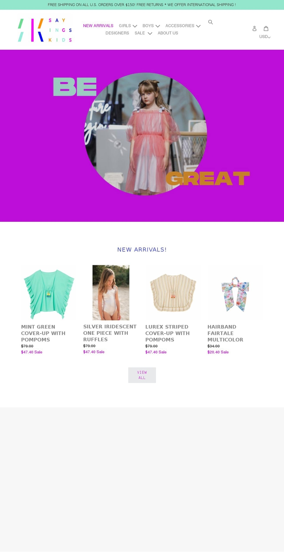 sayingskids.com shopify website screenshot