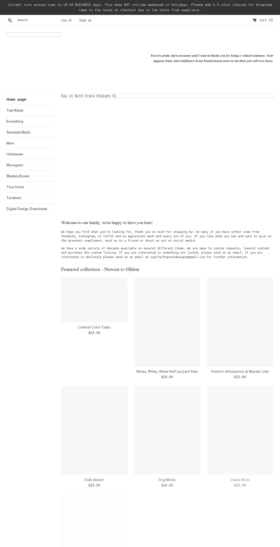 sayitwithgracedesigns.com shopify website screenshot