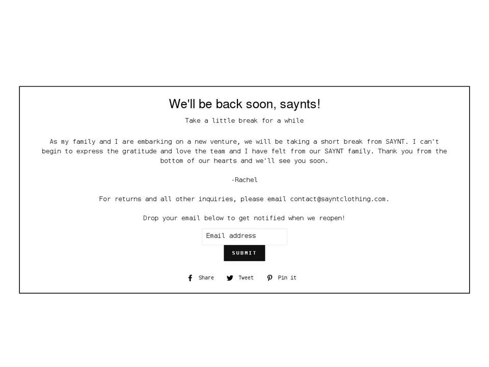 sayntclothing.com shopify website screenshot