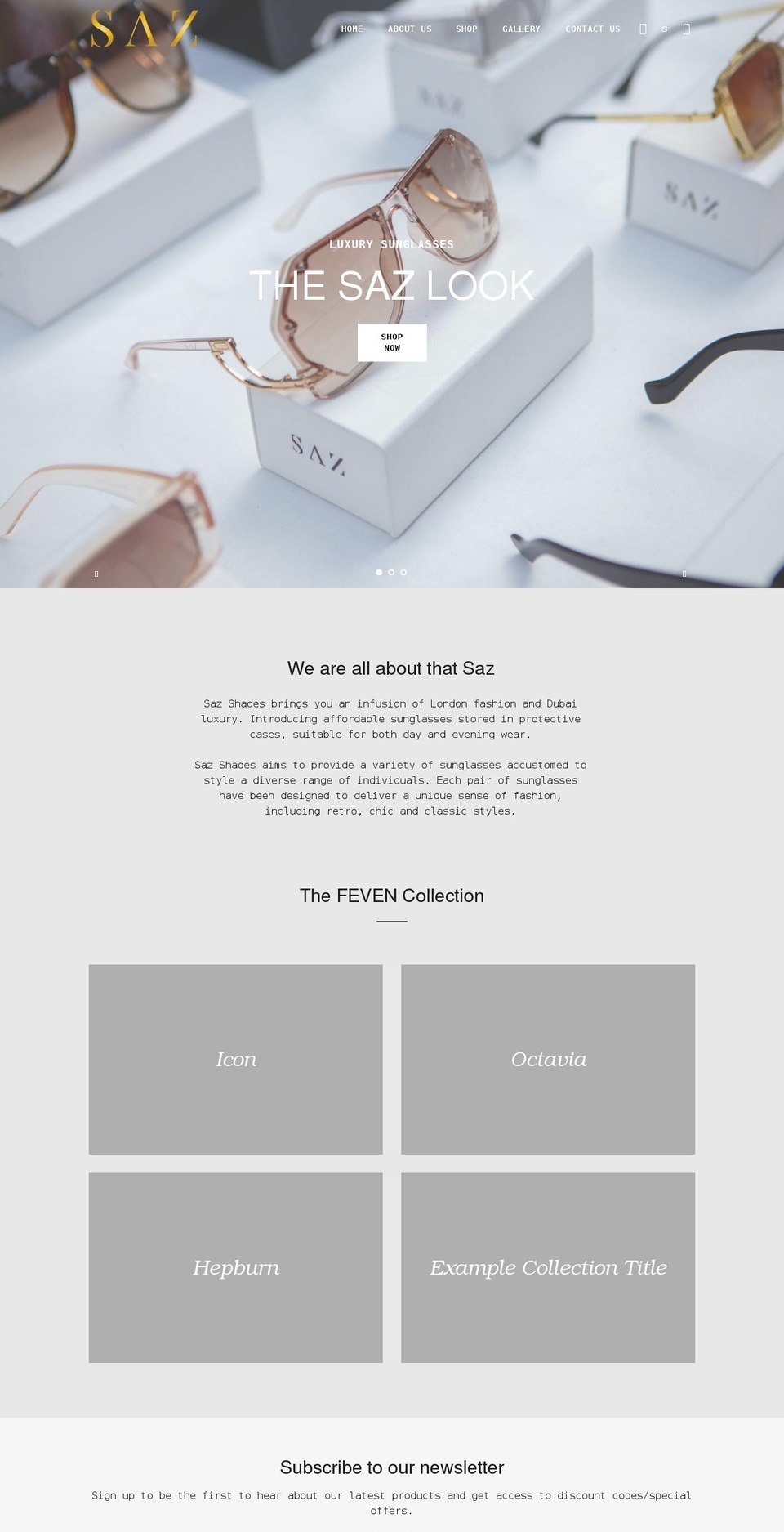 sazshades.com shopify website screenshot