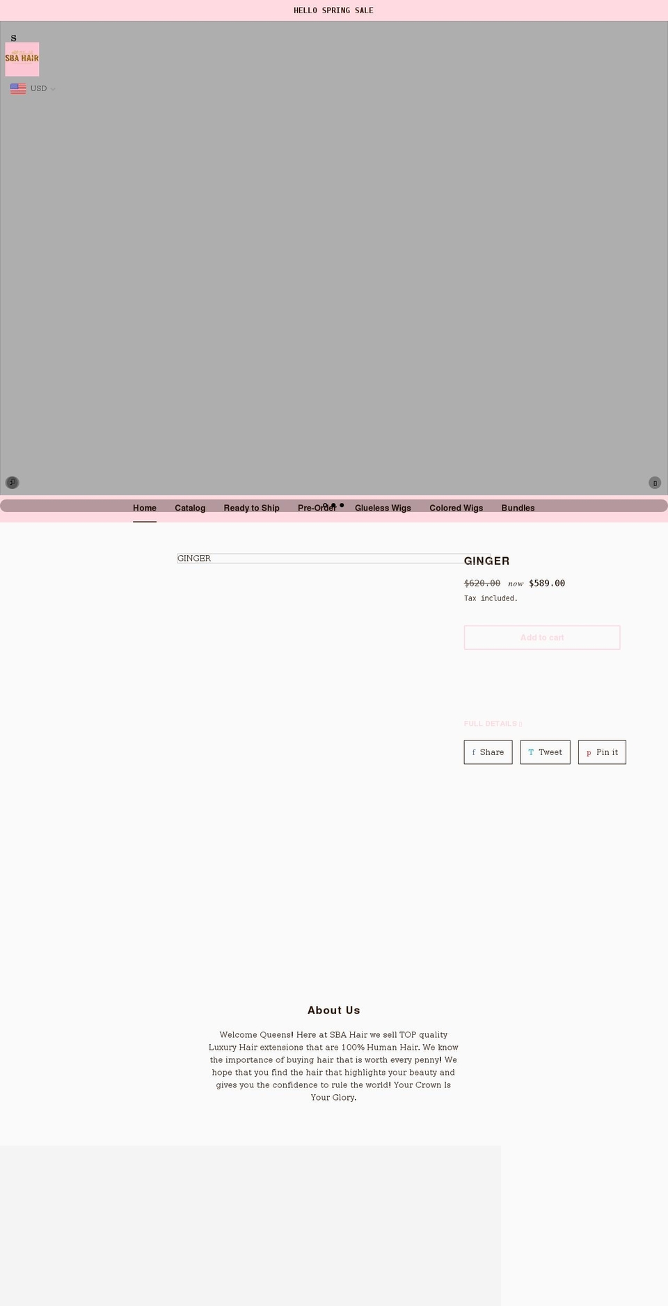 sbahair.com shopify website screenshot